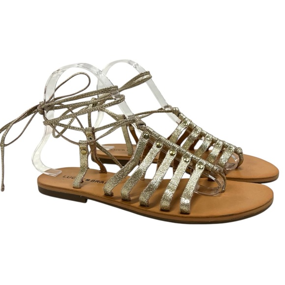 Lucky Brand Collette Gold Leather Gladiator Lace Up Flat Sandals Women’s 7 - Picture 3 of 13